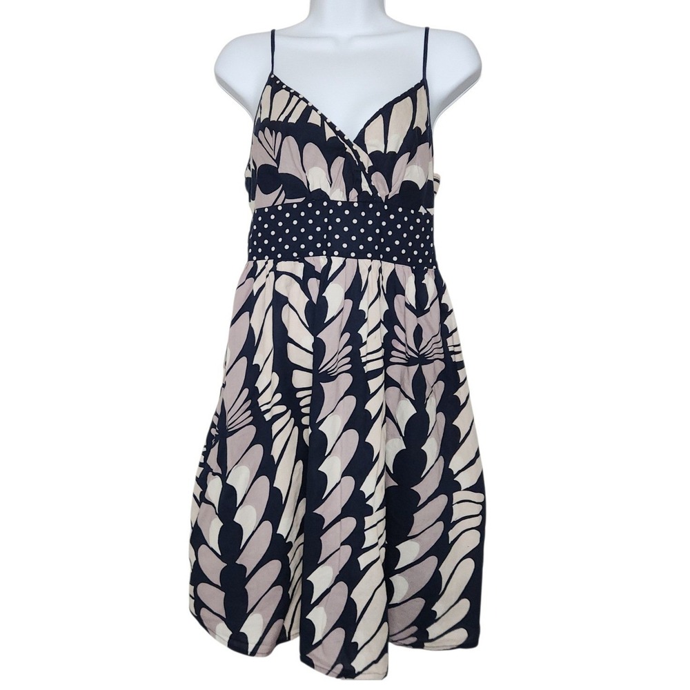 Vintage Y2K Fire Los Angeles Sundress L Blue Cotton Mixed Print Polka Dot Boho
